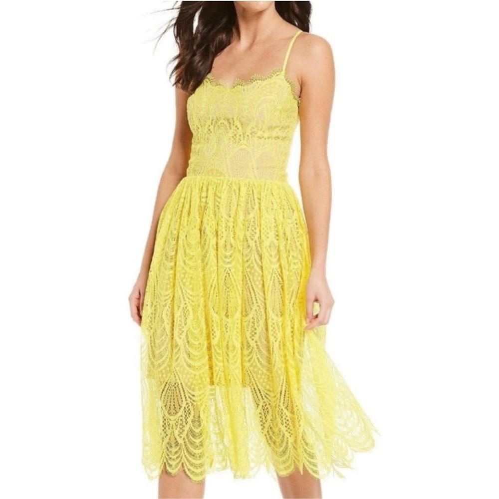 Dress the Population Francesca Lace Midi Dress - Yellow/Dandelion - Small